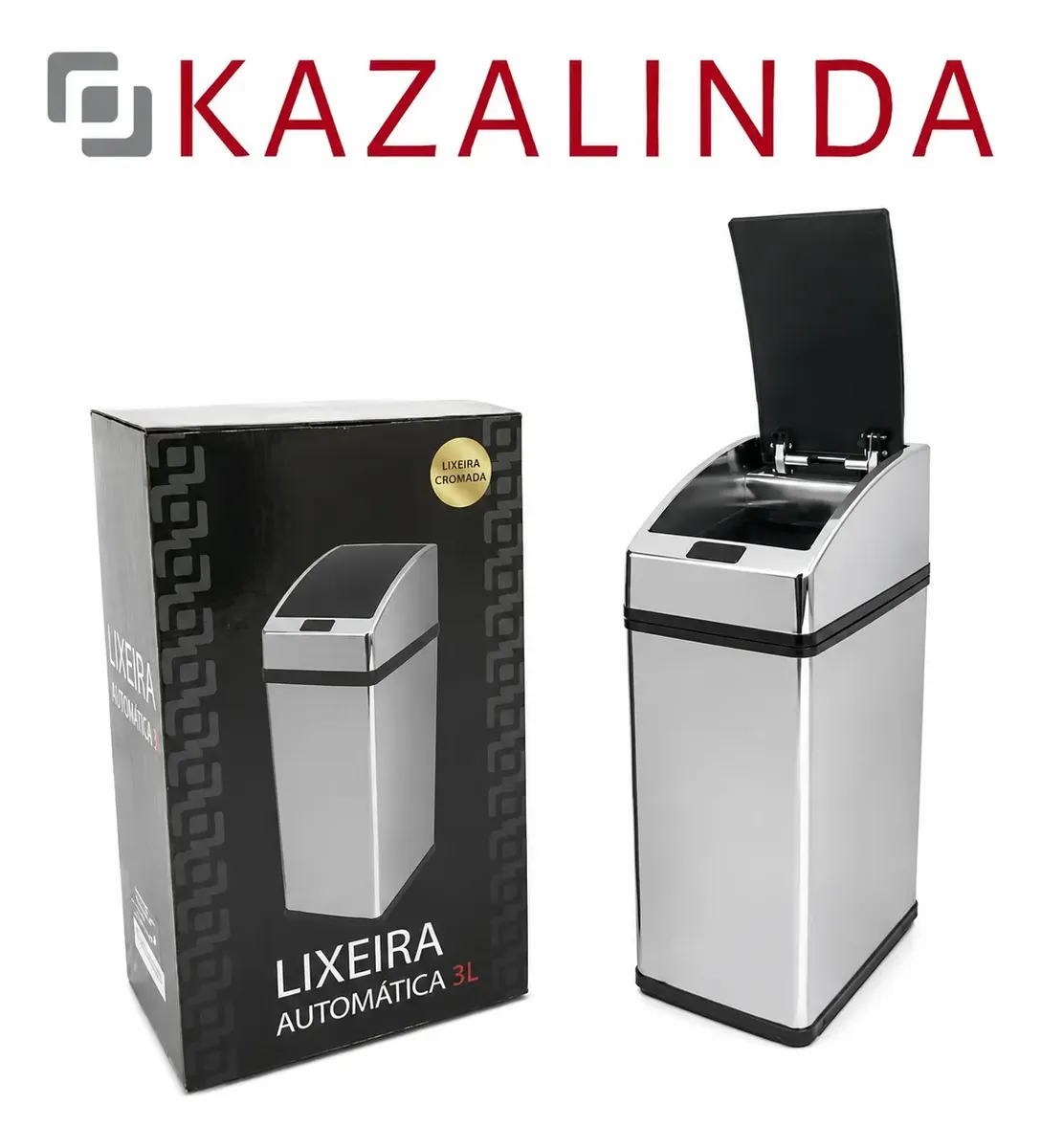Lixeira Quadrada Automática Inox Com Sensor 3 Litros Kazalinda 4 Lixeira Quadrada Automática Inox Com Sensor 3 Litros Kazalinda