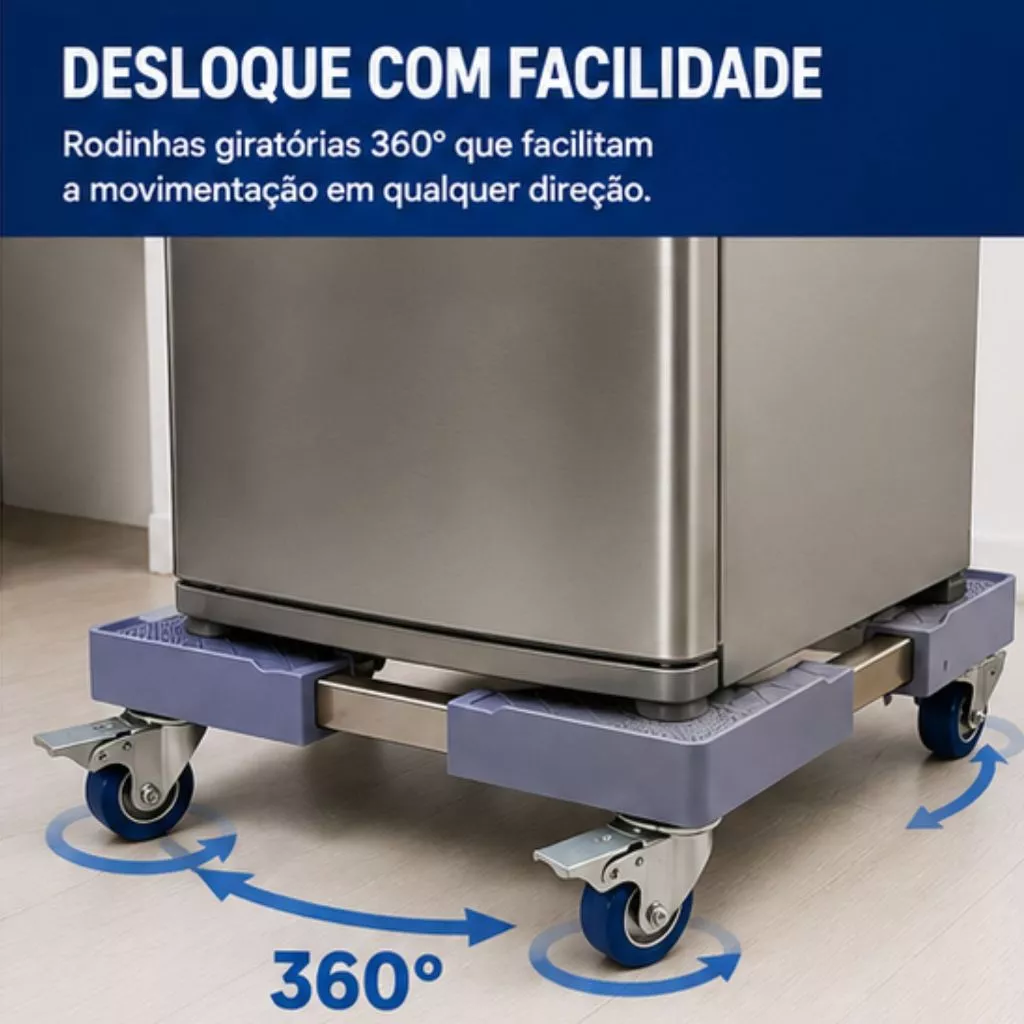 Suporte Giratório Azul para Eletrodomésticos Gira Fácil Kazalinda com capacidade de 500kg, estrutura em aço inox e rodízios universais de borracha com trava Suporte Giratório Azul para Eletrodomésticos Gira Fácil Kazalinda com capacidade de 500kg, estrutura em aço inox e rodízios universais de borracha com trava