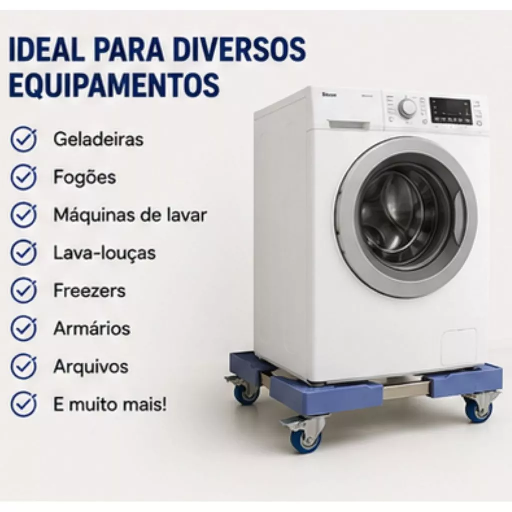 Suporte Giratório Azul para Eletrodomésticos Gira Fácil Kazalinda com capacidade de 500kg, estrutura em aço inox e rodízios universais de borracha com trava Suporte Giratório Azul para Eletrodomésticos Gira Fácil Kazalinda com capacidade de 500kg, estrutura em aço inox e rodízios universais de borracha com trava