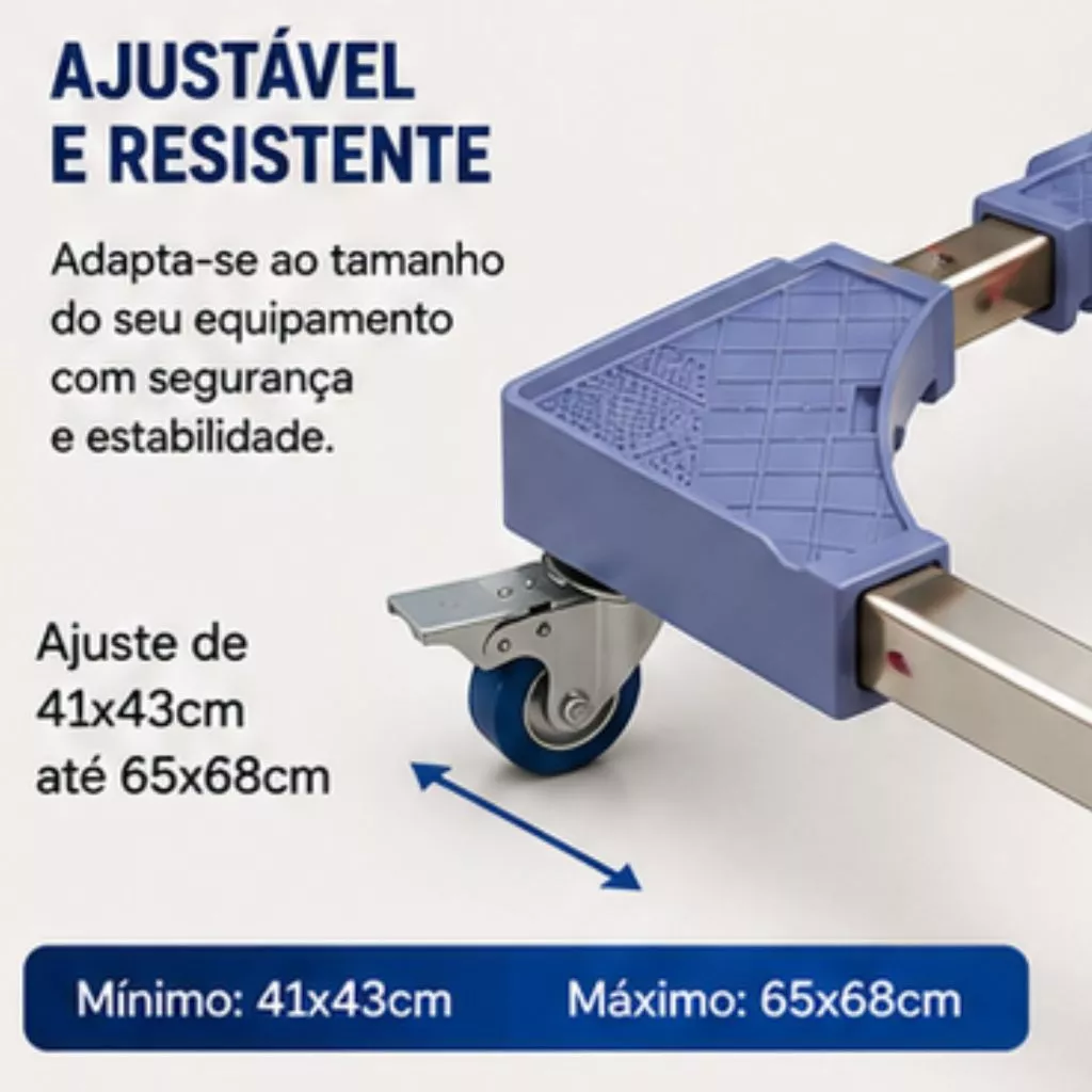 Suporte Giratório Azul para Eletrodomésticos Gira Fácil Kazalinda com capacidade de 500kg, estrutura em aço inox e rodízios universais de borracha com trava Suporte Giratório Azul para Eletrodomésticos Gira Fácil Kazalinda com capacidade de 500kg, estrutura em aço inox e rodízios universais de borracha com trava