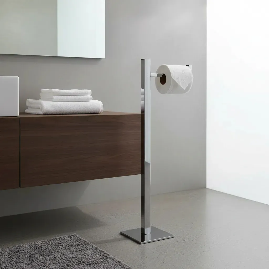Papeleira Quadrada de Chão em Inox 304 Polido Brilhante Porta Papel Higiênico Premium - Kazalinda Papeleira Quadrada de Chão em Inox 304 Polido Brilhante Porta Papel Higiênico Premium - Kazalinda