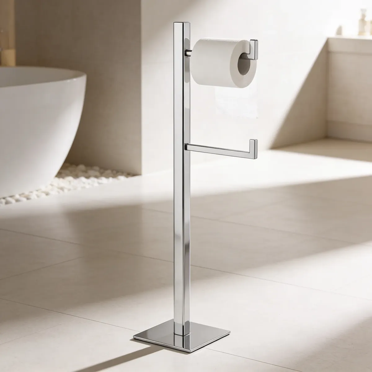 Papeleira Quadrada de Chão em Inox 304 Polido Brilhante Porta Papel Higiênico Premium - Kazalinda Papeleira Quadrada de Chão em Inox 304 Polido Brilhante Porta Papel Higiênico Premium - Kazalinda