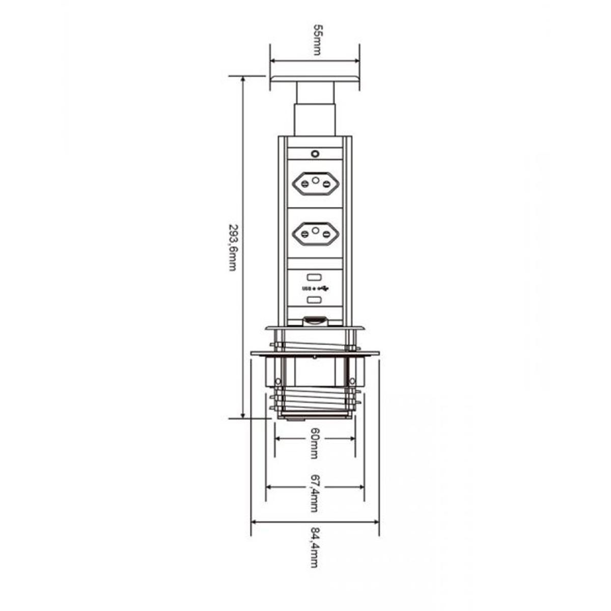 Torre de Tomada Embutir Multiplug 2 Tomadas + 2 USB Renna Bivolt Furo 60m 4 Torre de Tomada Embutir Multiplug 2 Tomadas + 2 USB Renna Bivolt Furo 60m