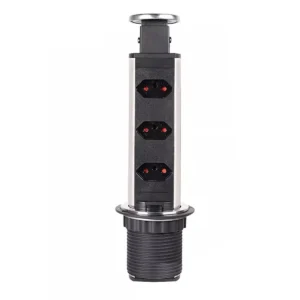 Torre Multiplug Retrátil com 3 Tomadas em Inox Escovado -