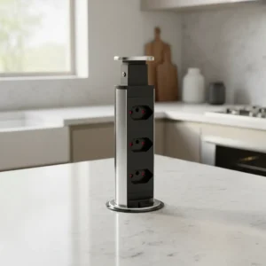 Torre Multiplug Retrátil com 3 Tomadas em Inox Escovado -