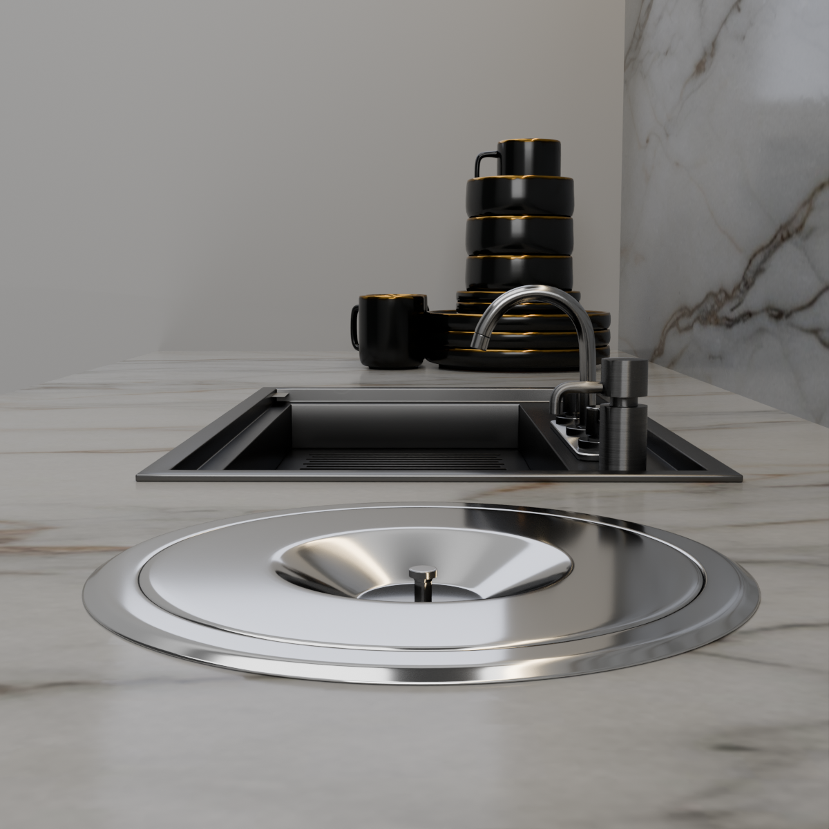 003 Lixeira de Embutir 8 Litros Tampa Inox Polido com Balde Kazalinda