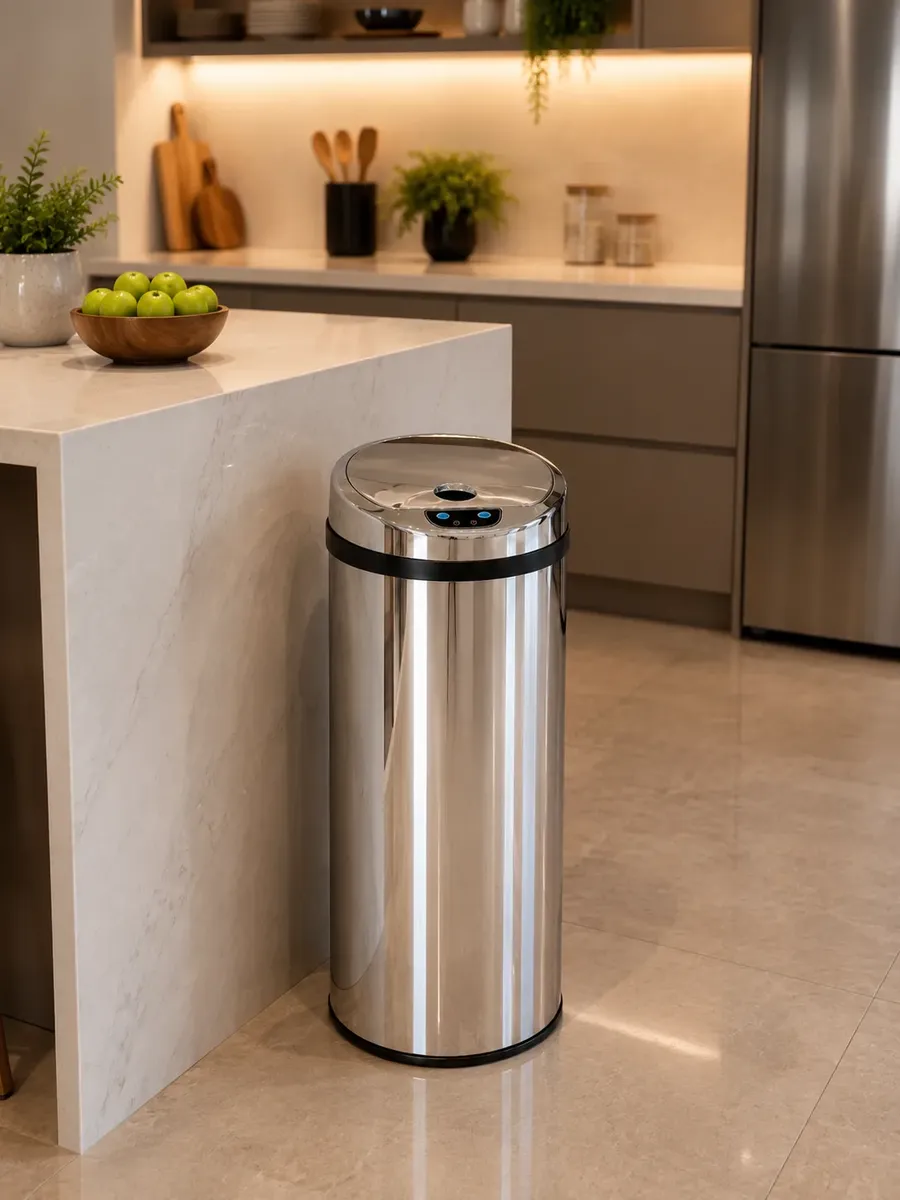 Lixeira Automática Premium Redonda Inox 42 Litros Kazalinda 2 Lixeira Automática Premium Redonda Inox 42 Litros Kazalinda