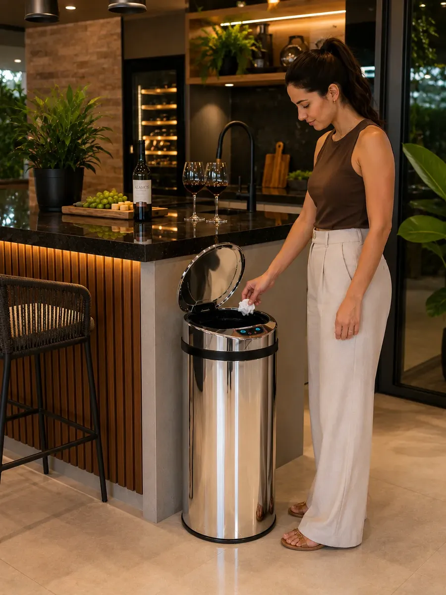 Lixeira Automática Premium Redonda Inox 42 Litros Kazalinda 5 Lixeira Automática Premium Redonda Inox 42 Litros Kazalinda