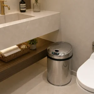 Lixeira Automatica Premium Redonda Inox 9 Litros Kazalinda com sensor infravermelho inteligente sem contato fisico