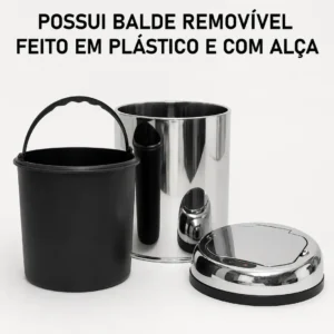 Lixeira Automatica Premium Redonda Inox 9 Litros Kazalinda com sensor infravermelho inteligente sem contato fisico