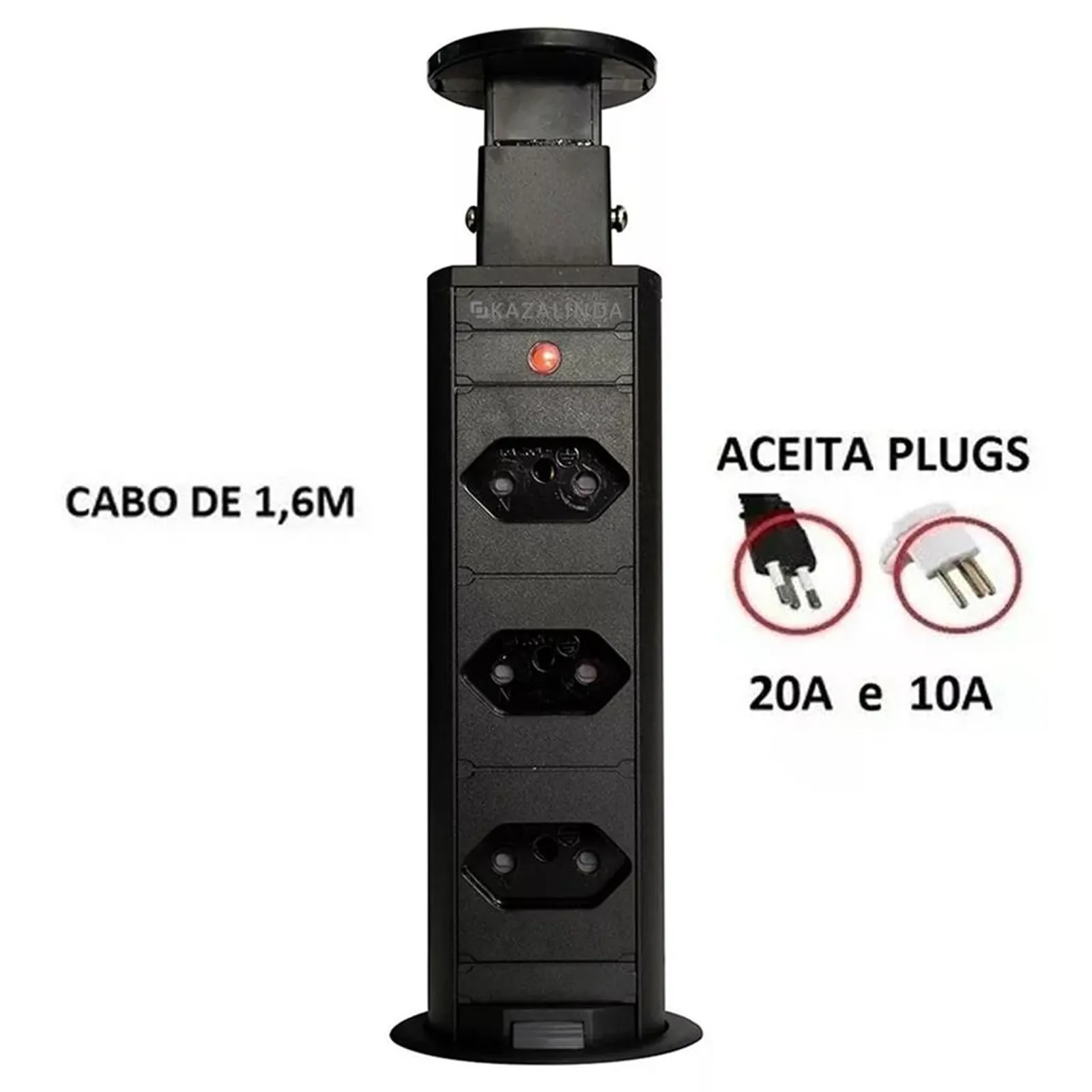 Torre de Tomada Retrátil Multiplug Embutir Preta 4 Torre de Tomada Retrátil Multiplug Embutir Preta