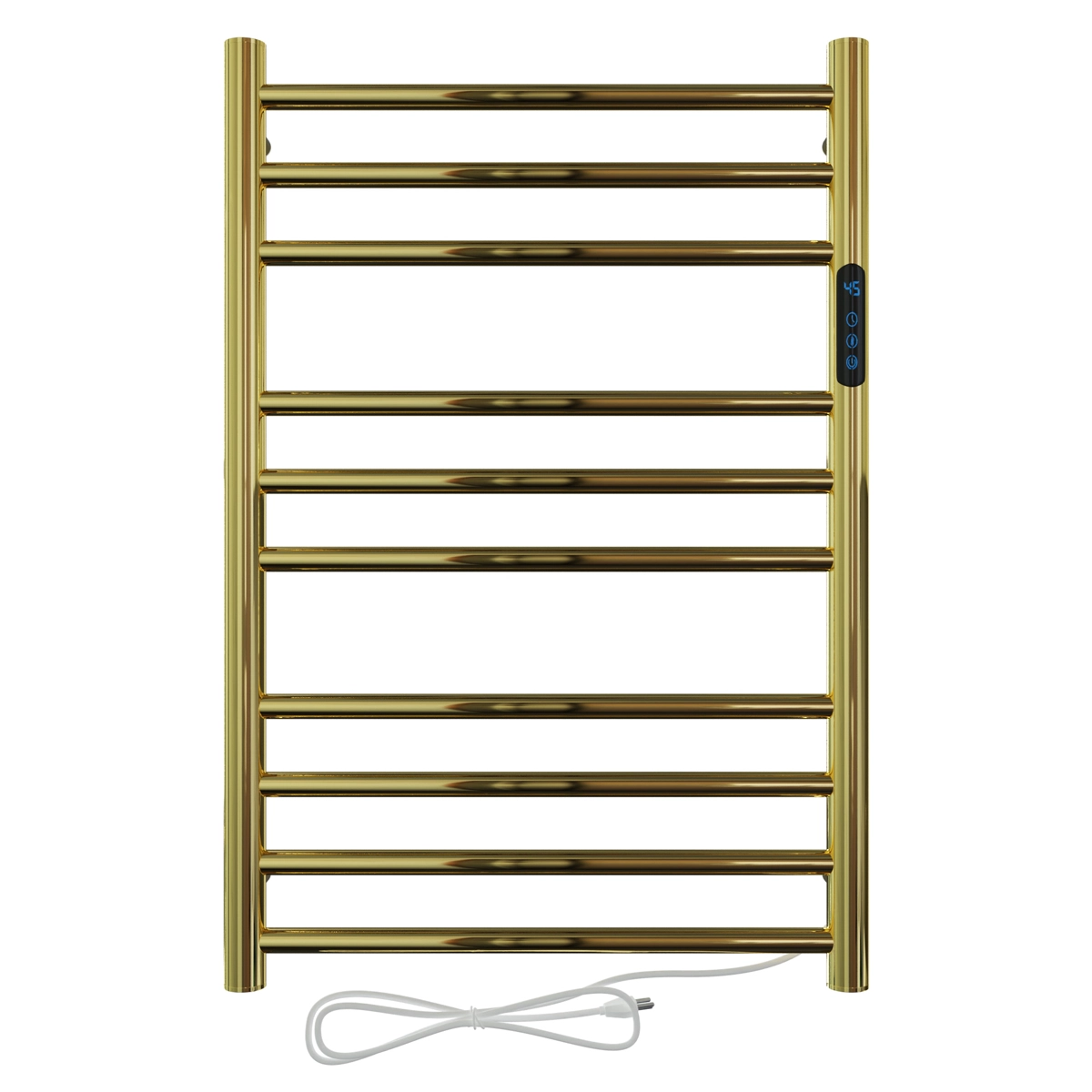 Toalheiro Térmico Dourado Polido 1 Toalheiro termico redondo dourado polido Kazalinda com timer digital embutido e controle de temperatura 40 a 70 graus