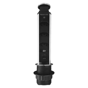 Torre de Tomada Multiplug 3 Tomadas 1 USB e 1 USB-C Inox Escovado Kazalinda