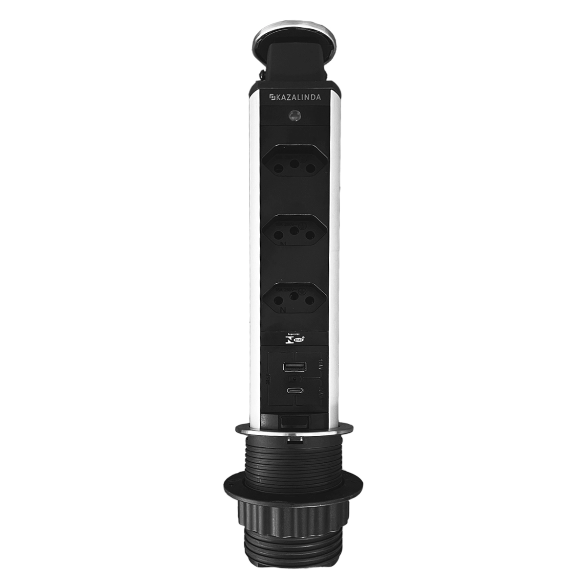Torre de Tomada Multiplug 3 Tomadas 1 USB e 1 USB-C Inox Escovado Kazalinda 1 Torre de Tomada Multiplug 3 Tomadas 1 USB e 1 USB-C Inox Escovado Kazalinda