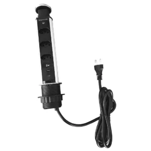 Torre de Tomada Multiplug 3 Tomadas 1 USB e 1 USB-C Inox Escovado Kazalinda