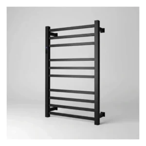 Toalheiro Térmico Grande Quadrado Preto Bivolt Timer Direito Kazalinda em aço inox com acabamento preto fosco e timer programável de até 24 horas