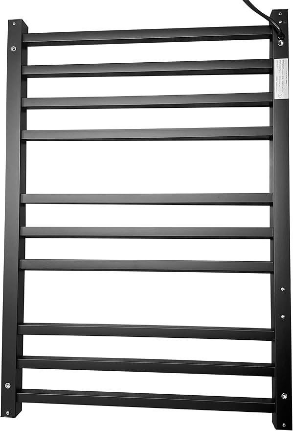 002 Toalheiro Térmico Grande Quadrado Preto Bivolt Timer Direito Kazalinda em aço inox com acabamento preto fosco e timer programável de até 24 horas
