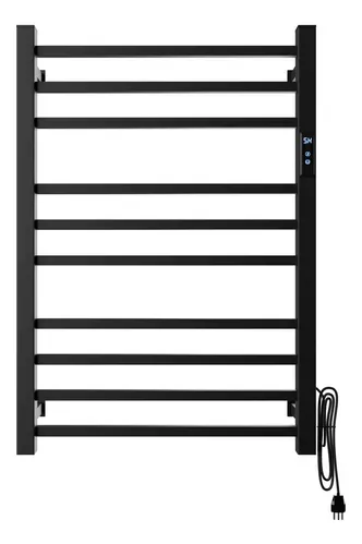 003 Toalheiro Térmico Grande Quadrado Preto Bivolt Timer Direito Kazalinda em aço inox com acabamento preto fosco e timer programável de até 24 horas