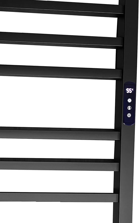 004 Toalheiro Térmico Grande Quadrado Preto Bivolt Timer Direito Kazalinda em aço inox com acabamento preto fosco e timer programável de até 24 horas