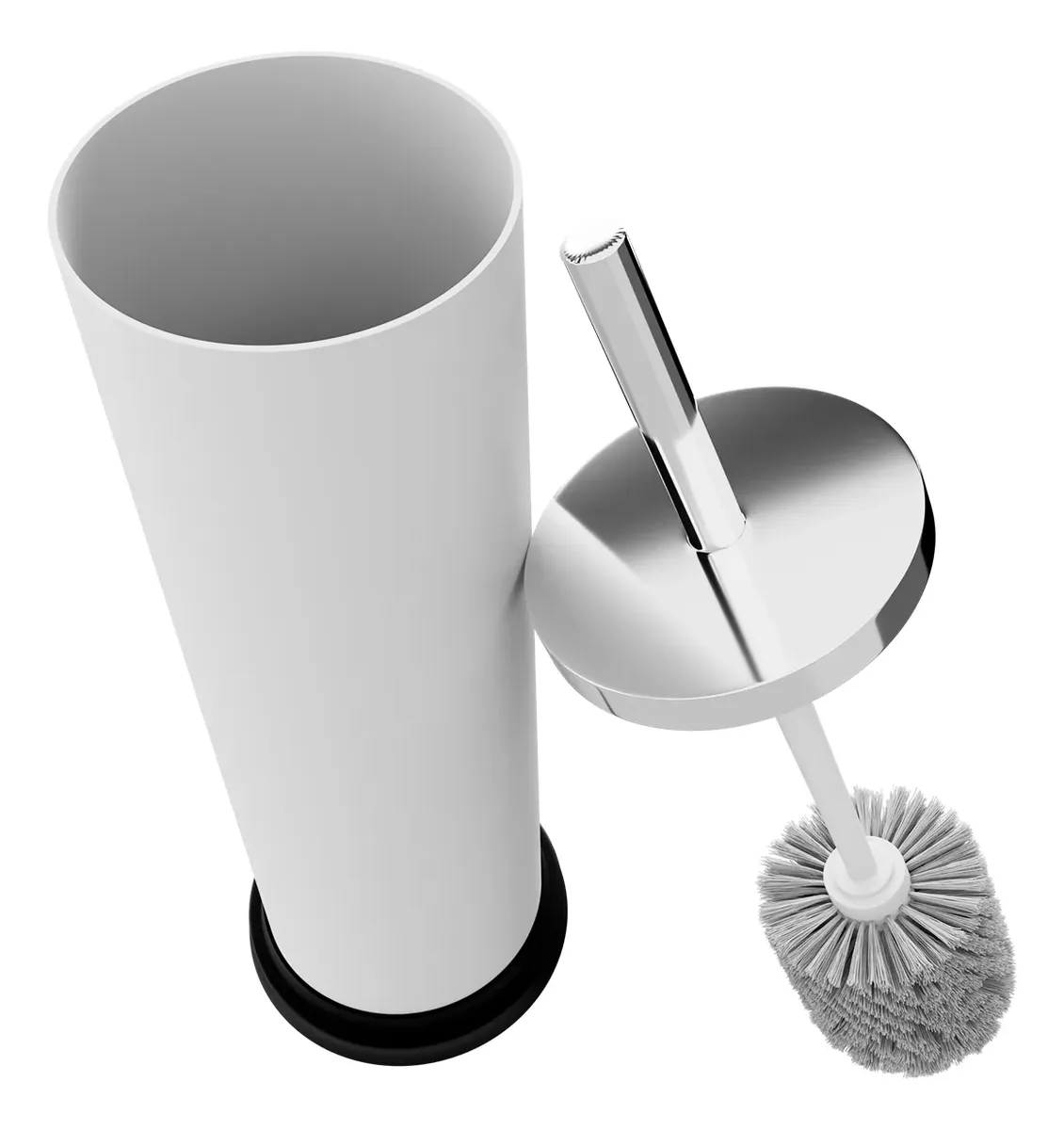 Escova Sanitária Inox Branco Com Suporte Kazalinda 4 Escova sanitaria com suporte em aco inox e pintura branca Kazalinda para banheiro moderno e higienico