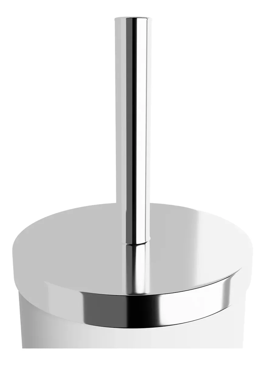 Escova Sanitária Inox Branco Com Suporte Kazalinda 7 Escova sanitaria com suporte em aco inox e pintura branca Kazalinda para banheiro moderno e higienico