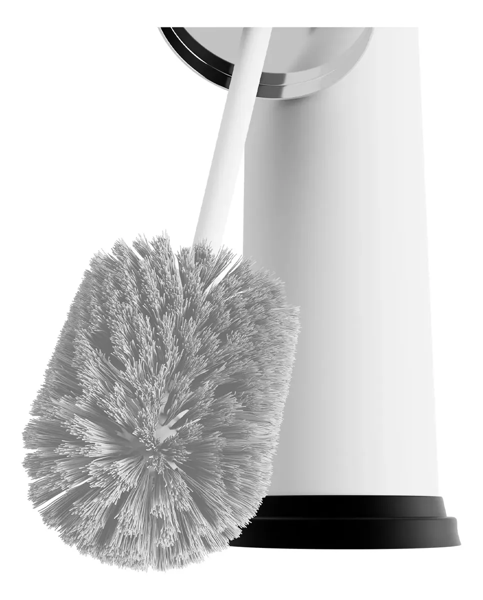 Escova Sanitária Inox Branco Com Suporte Kazalinda 8 Escova sanitaria com suporte em aco inox e pintura branca Kazalinda para banheiro moderno e higienico