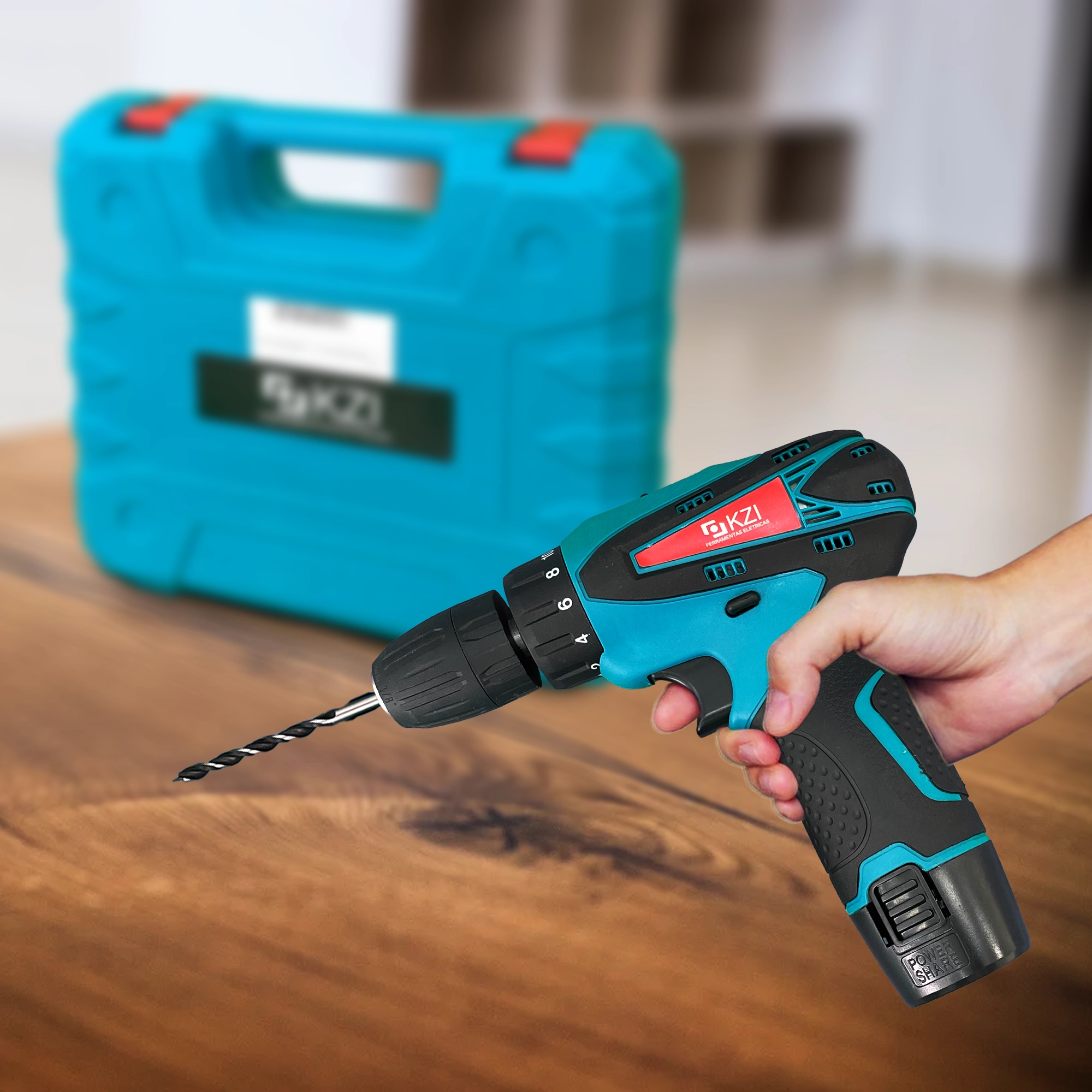 Parafusadeira 12V Sem Fio Profissional + 2 Baterias + Maleta Completa 45Nm 4 Parafusadeira e Furadeira 12V Bateria Extra 1300mAh 60Hz Kazalinda - Ferramenta Eletrica Profissional Compacta